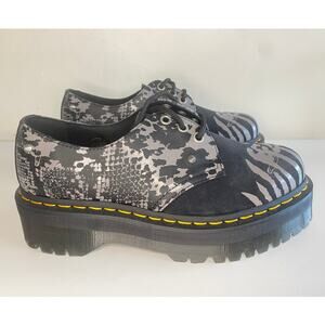 DR MARTENS 1461 OXFORD SHOE LEATHER SUEDE BLACK PUNK ANIMAL STUD QUAD PLATFORM